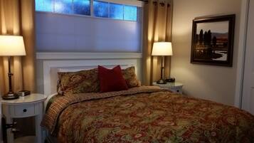 1 bedroom, desk, iron/ironing board, travel crib