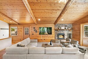 TV, fireplace, table football