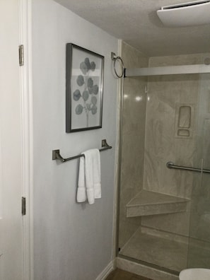 Douche, sèche-cheveux, serviettes fournies, papier toilette