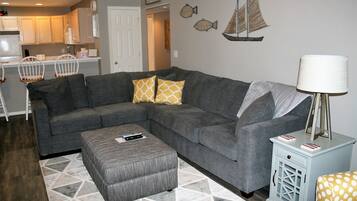 TV, fireplace, DVD player, books