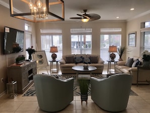 TV, DVD player, stereo