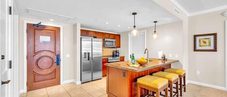 Fridge, microwave, oven, dishwasher