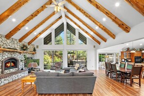 TV, fireplace, table football