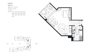 A floor plan of a studio apartment with 583 sq. ft. interior, 114 sq. ft. lanai, and multiple suites. - Honua Kai | Ocean View Studio | Studio Discount | Car Incl. w/ 6+ Nights | HKH-323 by KBM (Lahaina)