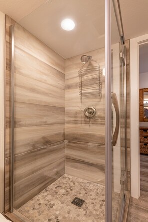 Shower, hair dryer, towels - LARGE LANAI-TWIN MURPHY BEDS IN LIVING ROOM-AC-METICULOUS CLEANING (Kihei)
