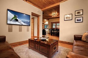Télévision, cheminée, espaces bureaux