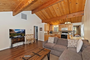 TV, fireplace, table football