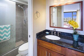 Combined shower/tub, hair dryer, bidet