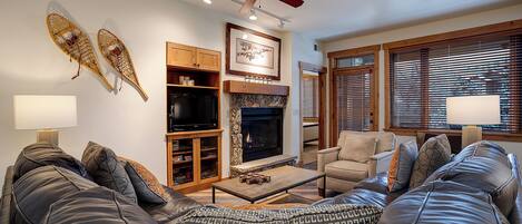 Téléviseur à écran plat, foyer, lecteur de DVD, chaßne audio