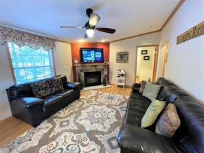 Smart TV, fireplace, video games