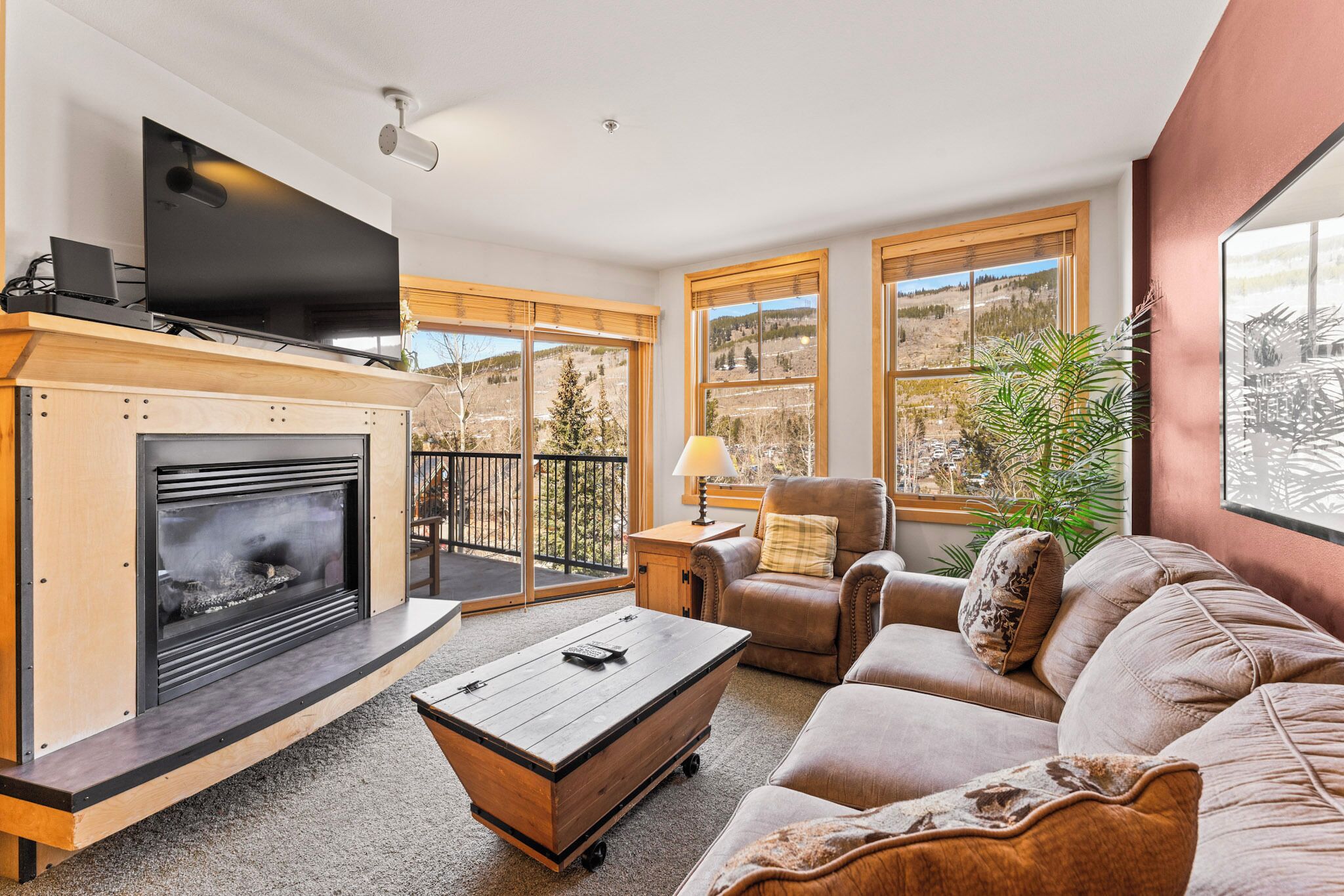 Flat-screen TV, fireplace, DVD player