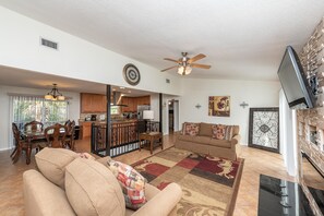 Télévision, cheminée, jeux vidéo, lecteur de DVD