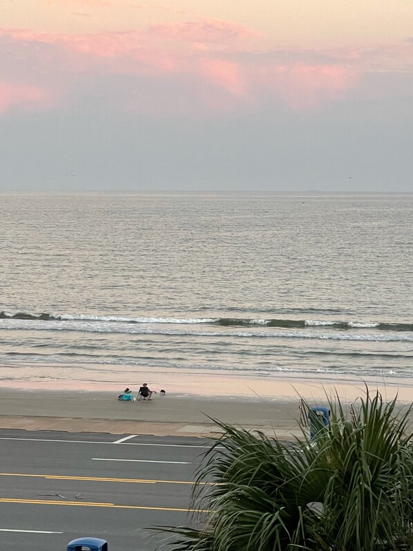 On the beach, sun loungers, beach towels