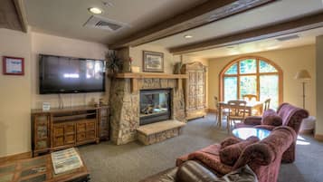 TV, fireplace, DVD player, video library