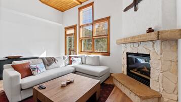 TV, fireplace, DVD player, video library
