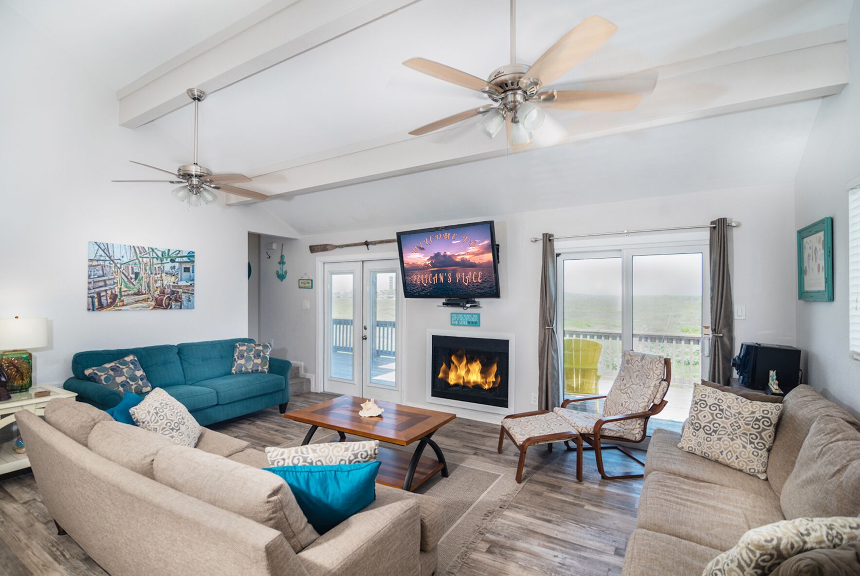 Flat-screen TV, DVD player, stereo