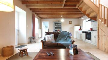 Télévision, cheminée, table de tennis de table