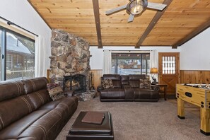 TV, fireplace, DVD player, table football