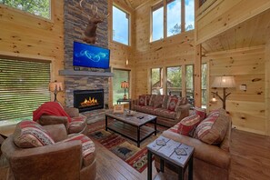TV, fireplace, DVD player - Amazing High End Luxury Indoor Pool Cabin with Theater Room and Views (Gatlinburg)