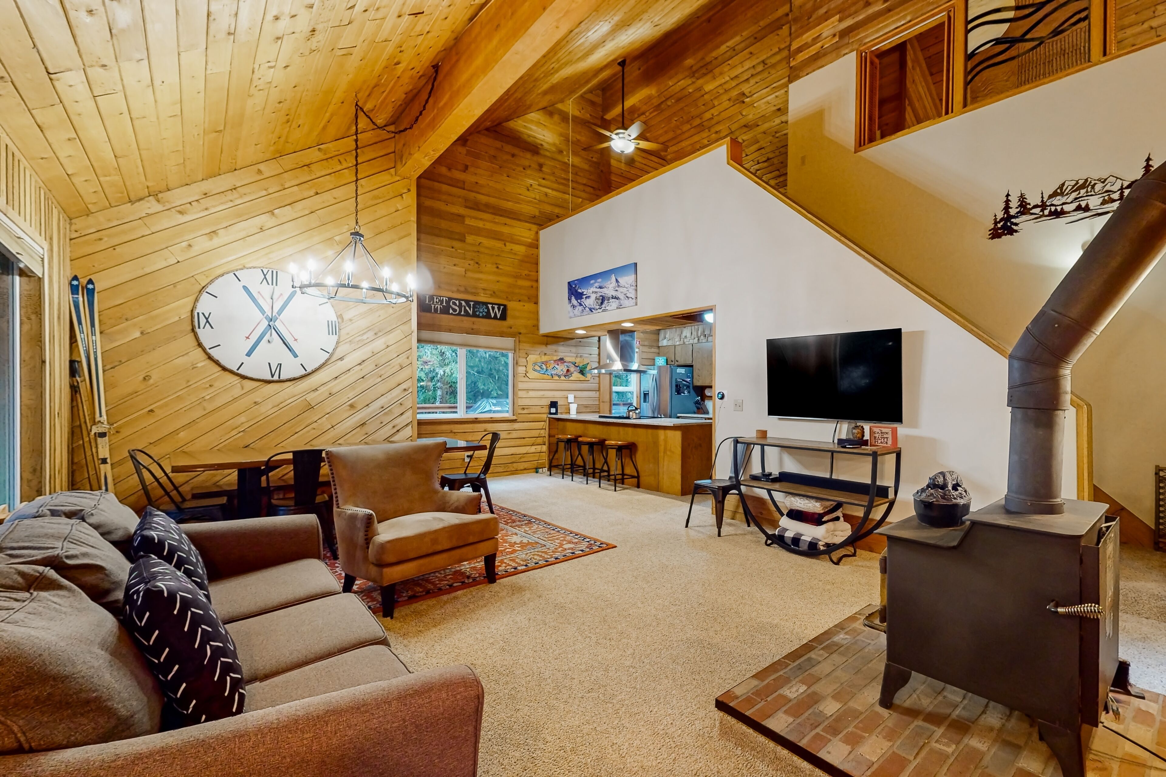 TV, DVD player, foosball, video library