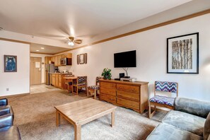 TV, fireplace, DVD player, stereo