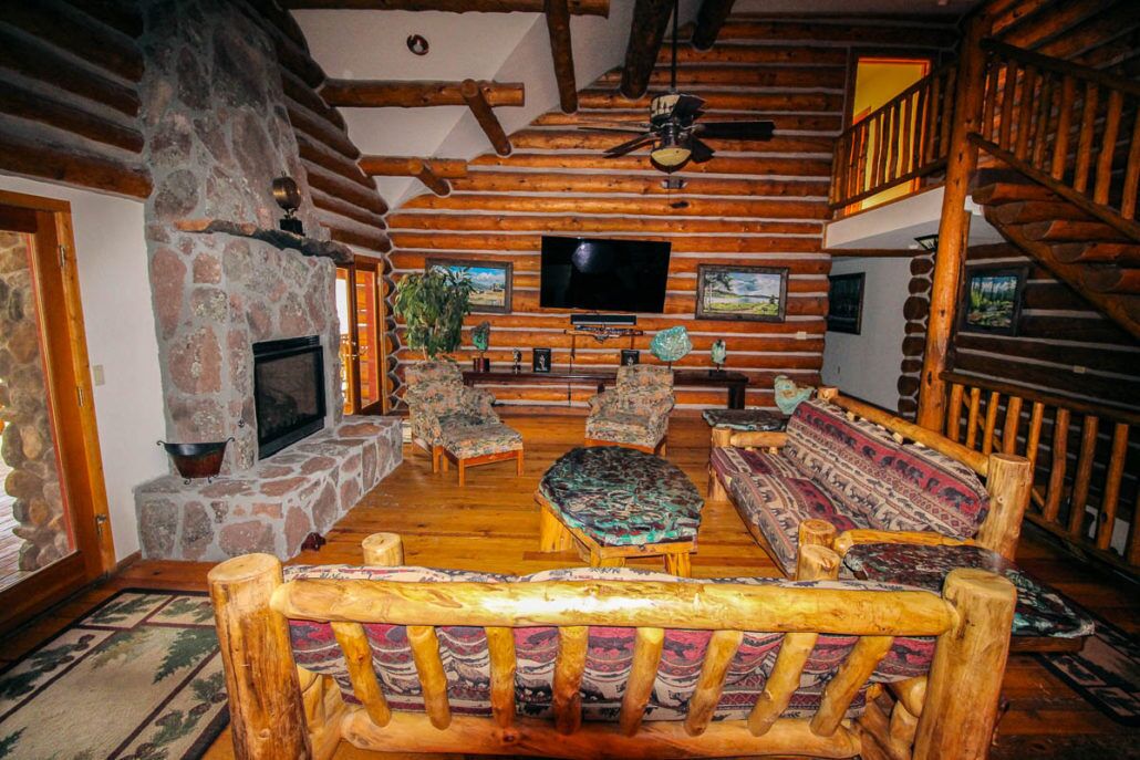 TV, fireplace, books