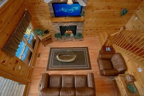 Smart TV, fireplace, DVD player, foosball