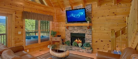 Fernseher, Kamin, DVD-Player, Tischfußball