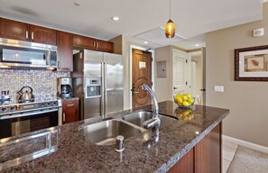 Fridge, microwave, oven, stovetop - Maui Resort Rentals: Honua Kai Konea 222 - 1BR w/ West Maui Mountain Views and Oversized Balcony (Lahaina)