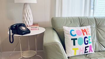 Smart TV, fireplace, DVD player, books