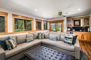 Een televisie, een open haard, een dvd-speler en boeken