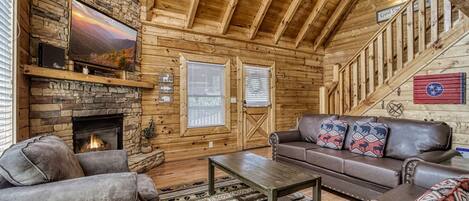 Télévision, cheminée, lecteur de DVD