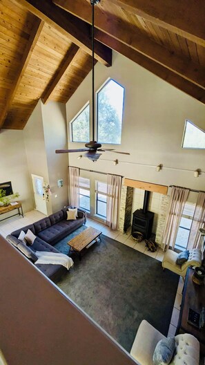 Smart TV, chimenea y libros