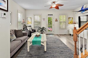 Smart TV, DVD player, books, video library