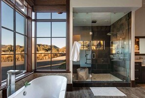 Bathtub, hair dryer, shampoo