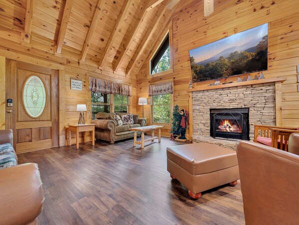 Télévision, cheminée, jeux vidéo, baby-foot