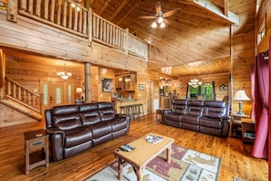 Smart TV, fireplace, DVD player, foosball