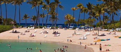 On the beach, beach towels