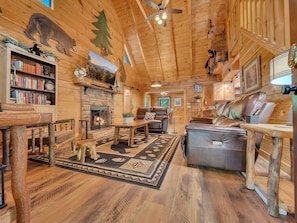 Smart TV, fireplace, video games, DVD player