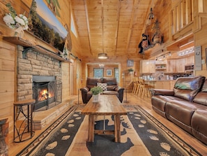Smart TV, fireplace, video games, DVD player