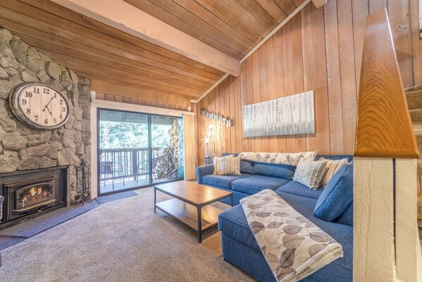 Télévision, cheminée, lecteur de DVD