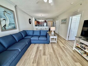 Flat-screen TV, DVD player, stereo