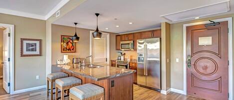 Fridge, microwave, oven, dishwasher