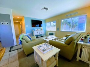 Älytelevisio, takka, kirjoja, stereot