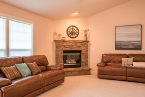 TV, fireplace, table football