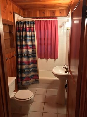 Combined shower/bathtub - Lakefront Cabin #5 The Bass (Presque Isle)