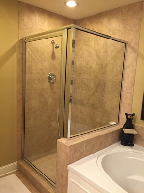 Combined shower/bathtub, jetted bath, hair dryer, towels - Great condo walking distance to downtown Gatlinburg & Convention center  (Gatlinburg)
