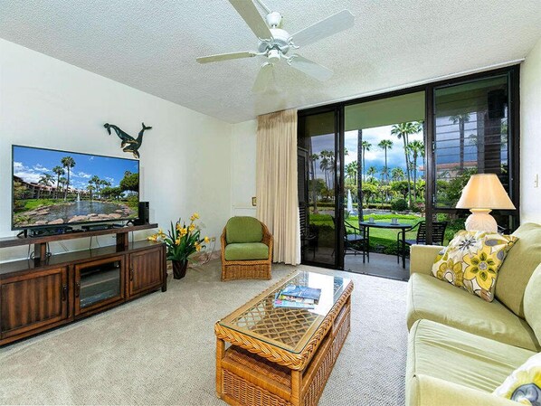 TV, DVD player - Lanai to Lawn Steps from the Beach! Kitchen Ease, WiFi, AC–Kamaole Sands 10112 (KIHEI)