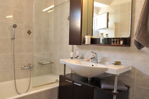 Apartment, Balcony | Bathroom | Shower, deep-soaking bathtub, free toiletries, hair dryer - Acropolis Home (Athens)