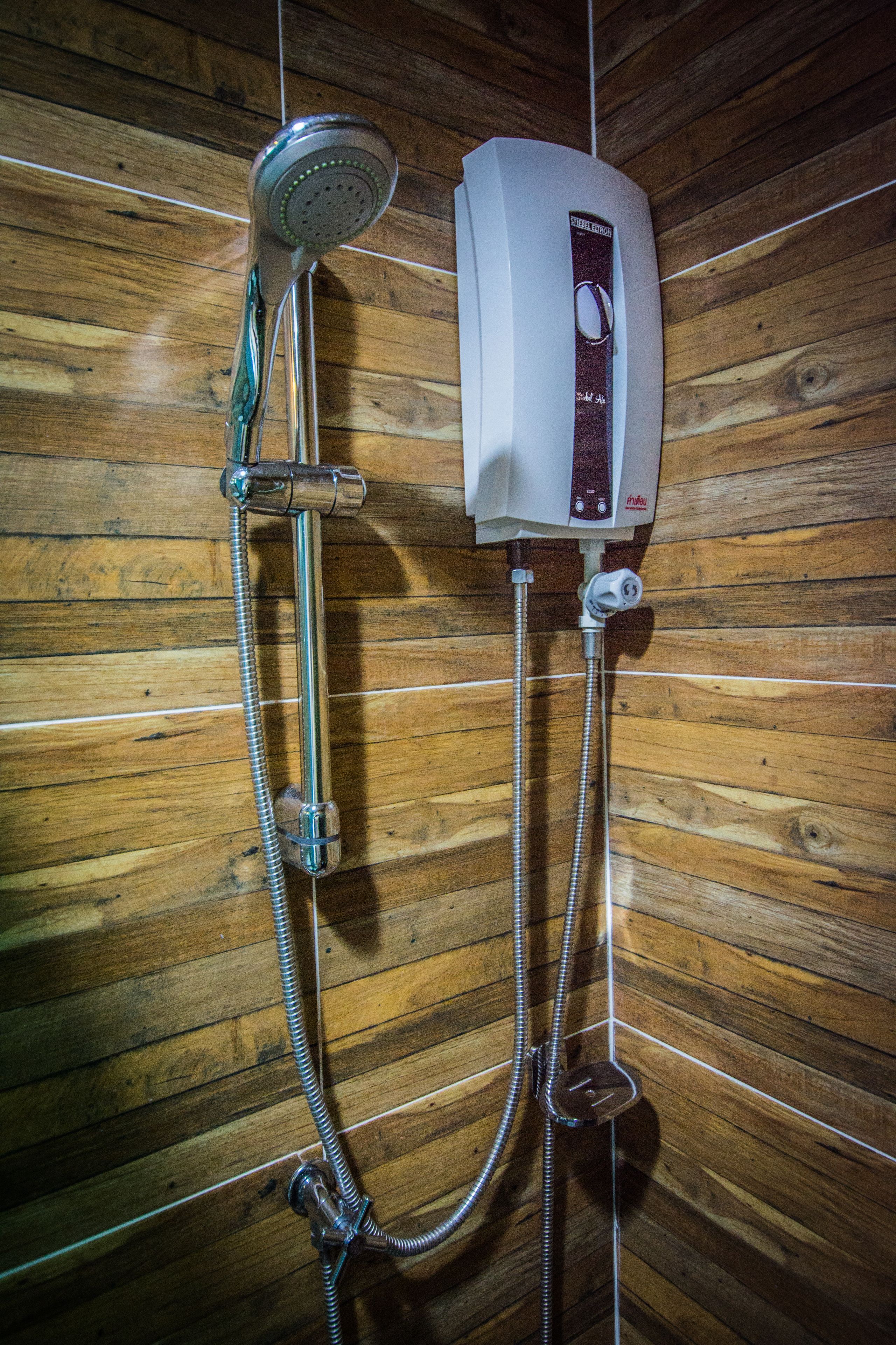 shower, free toiletries, slippers, towels